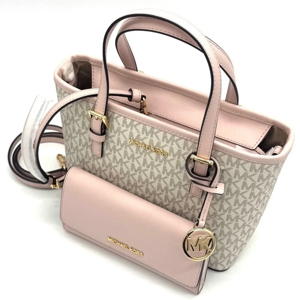 Michael Kors Jet Set Travel Top-Zip Tote Bag & Trifold Wallet Powder Blush Set